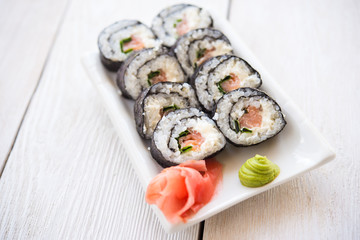 Sushi rolls with salmon