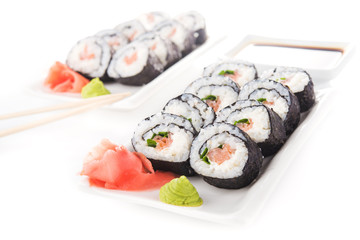 Sushi rolls with salmon