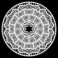 Lace round paper doily, lacy snowflake, greeting element package, vector illustrations