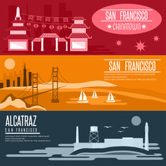 Fototapeta premium San Francisco landmarks horizontal flat design vector banners