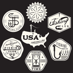 collection of vintage labels on fishing theme