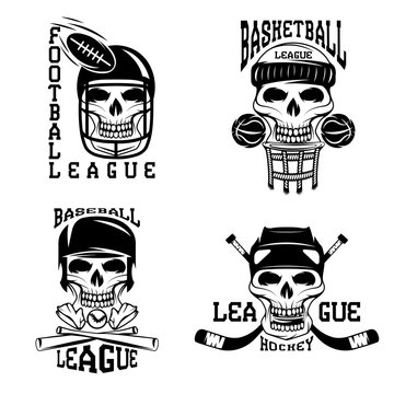 vintage sport vector labels set with skulls