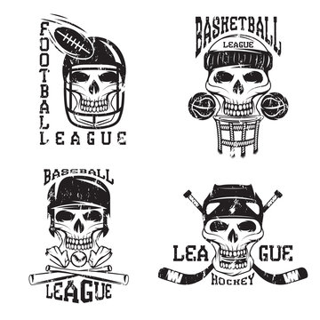 vintage sport vector grunge labels set with skulls