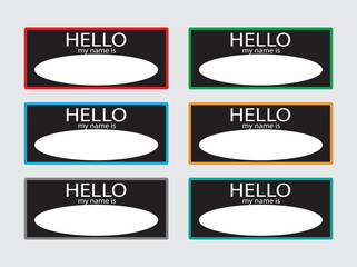 Hello my name is sticker badge set black