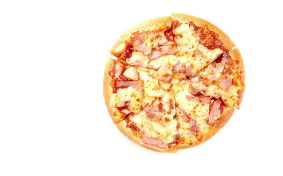 Pizza slice isolated on white background.