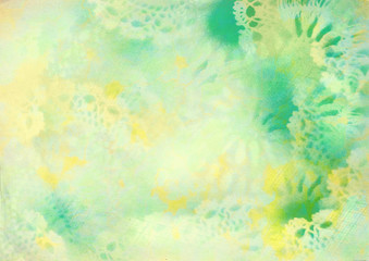 Fototapeta na wymiar yellow and green watercolor with textures added, and ornament structure, watercolor painted background.