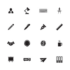 black simple flat office icon set 8 for web design, user interface (UI), infographic and mobile application (apps)