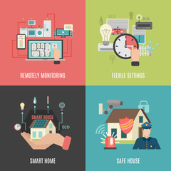 Smart home 4 flat icons square 