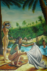 Half naked women at the river, on a tropical place.