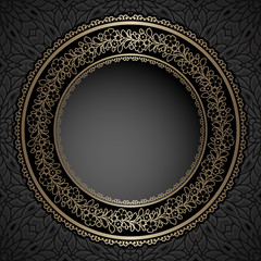 Gold circle frame on black pattern