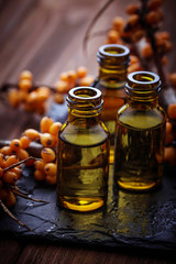 Sea buckthorn  oil in small bottles