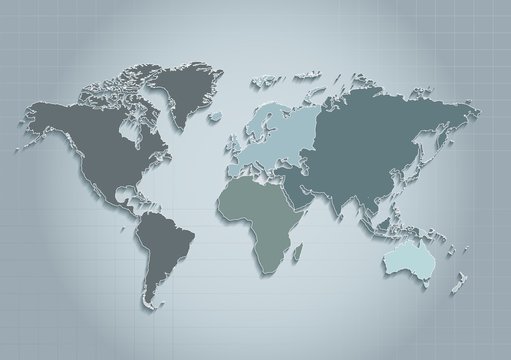 world map continents blue vector - Individual separate continents - Europe Asia Africa America Australia Oceania