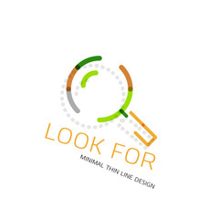 Vector thin line design logo magnifying glass, search and find or zoom logotype concept. Linear minimalistic business icon