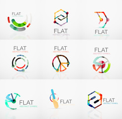 Logo collection - abstract minimalistic linear flat design. Business hi-tech geometric symbols, multicolored segments lines