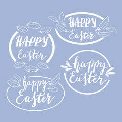 Hand written Happy Easter phrases .Greeting card text templates with design elements 