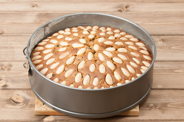 Traditional Christmas Almond Cake Decorated With Nuts