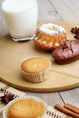 Muffins and milk on the table