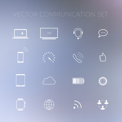 Communication flat icons set - laptop, TV, smartphone, speedomet