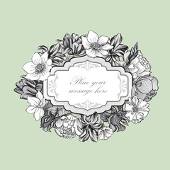 Floral background. Flower bouquetr vintage cover. Flourish card 