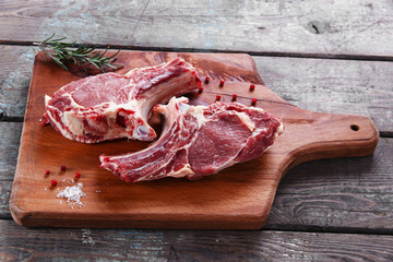 veal lamb steak on the bone of raw cutlets