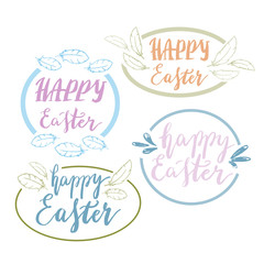 Hand written Happy Easter phrases .Greeting card text templates with design elements 