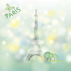 Fototapeta na wymiar Paris spring background. Famous building Eifel tower. Travel France