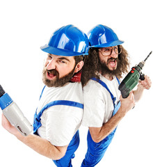 Conceptual picture of two builders while working
