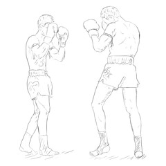 Vector Sketch Two Thai Boxers Fighting. Muay Thai.