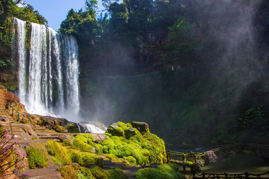 big beautiful waterfall in the park Dambri, Vietnam