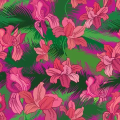 Poster Floral seamless pattern. Tropical fowers. Jungle style backgroun © Terriana