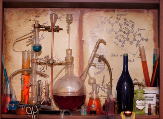 vintage medications, old chemical laboratory
