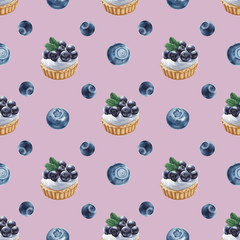 Watercolor blueberry cake pattern