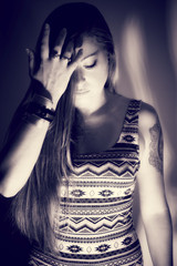 girl with long brown flying hair
 