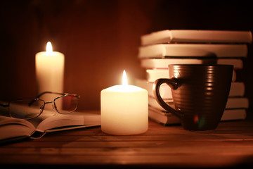 book glasses candle night