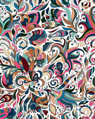 Fantasy flowers seamless paisley pattern. Floral ornament, for fabric, textile, cards, wrapping paper, wallpaper template. Ornamental pastel blue pink beige background