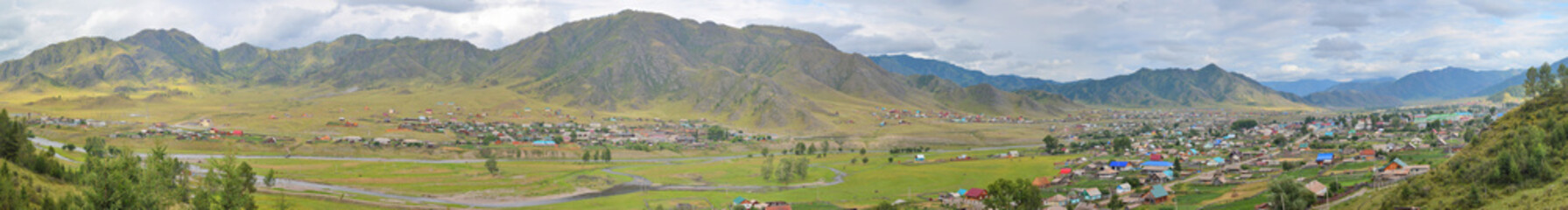 summer panorama of the village Ongudai, Altai, Siberia, Russia