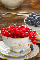 red currant and blueberry in cups 