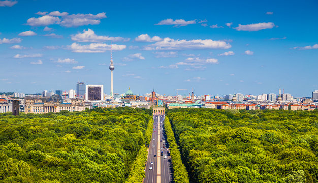 Berlin skyline panorama with Tiergarten park in summer, Germany
