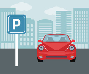 Parking concept in flat style over blue background 