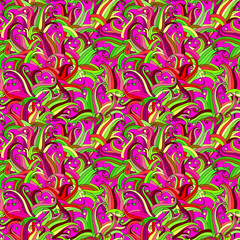 Fototapeta na wymiar Decorative hand drawn doodle nature ornamental curl vector bright pink seamless pattern