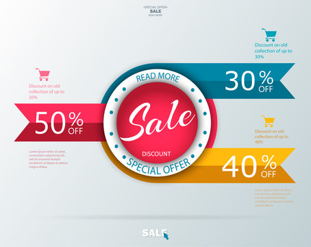 Super Sale discounts infographic. Sale background. Big Sale. Sale tag. Sale poster. Sale vector. Geometric design. Super Sale and special offer. 50%, 40%, 30% discount. Vector illustration.