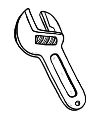 adjustable wrench  / cartoon vector and illustration, black and white, hand drawn, sketch style, isolated on white background.