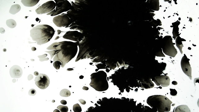 Ink Reveal Bleeds In Slow Motion. Ink bleeds filmed in slow motion on white background. Use as a track matte to reveal video or transition.