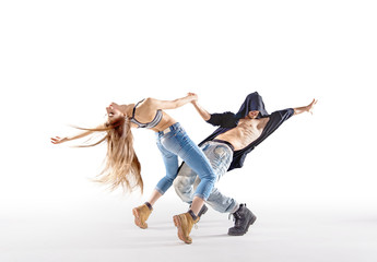 Two talented dancers practising together