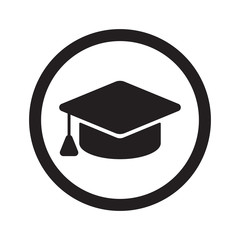 Flat black Graduation Cap web icon in circle on white background