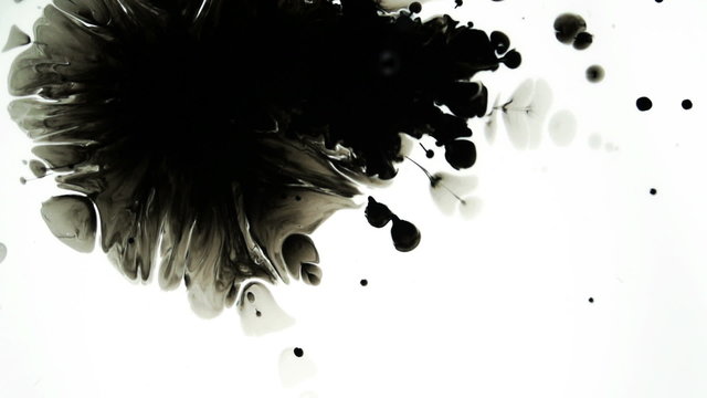 Ink Reveal Bleeds In Slow Motion. Ink bleeds filmed in slow motion on white background. Use as a track matte to reveal video or transition.
