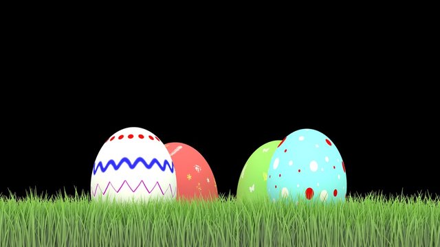 Meadow with green grass and easter eggs, with alpha channel
