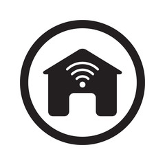 Flat black Smart Home web icon in circle on white background