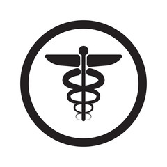 Flat black Medical Symbol web icon in circle on white background