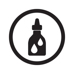 Flat black Medicine Bottle web icon in circle on white backgroun